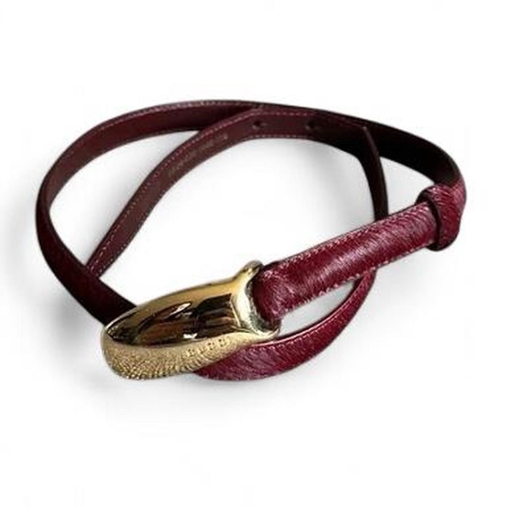 Rare vintage Gucci Burgundy Pony Hair Belt with Gold Buckle